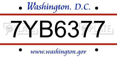 7YB6377 District Of Columbia License Plate