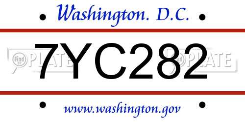 7YC282 District Of Columbia License Plate