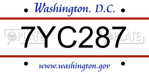7YC287 District Of Columbia License Plate