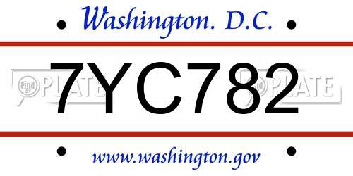 7YC782 District Of Columbia License Plate
