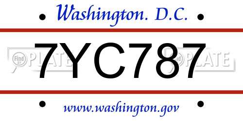 7YC787 District Of Columbia License Plate