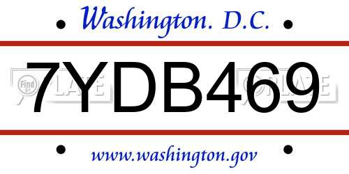 7YDB469 District Of Columbia License Plate