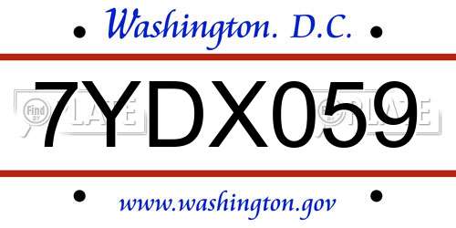 7YDX059 District Of Columbia License Plate