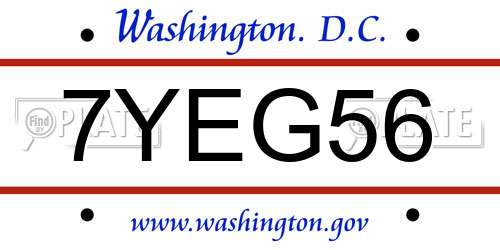 7YEG56 District Of Columbia License Plate