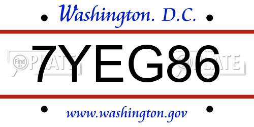 7YEG86 District Of Columbia License Plate