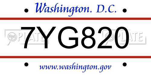 7YG820 District Of Columbia License Plate