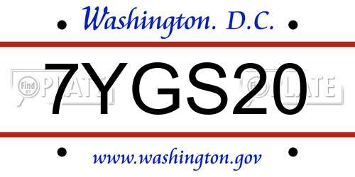 7YGS20 District Of Columbia License Plate