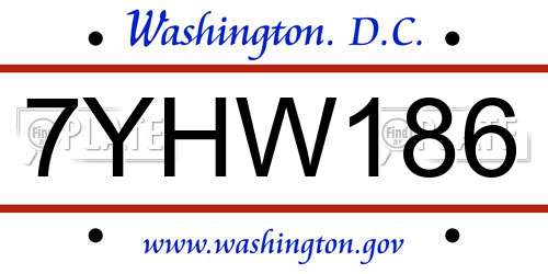 7YHW186 District Of Columbia License Plate