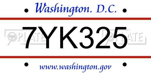 7YK325 District Of Columbia License Plate