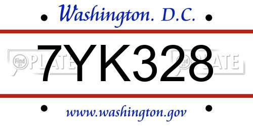 7YK328 District Of Columbia License Plate