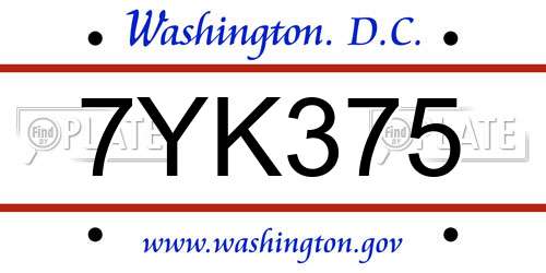 7YK375 District Of Columbia License Plate