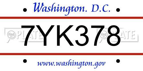 7YK378 District Of Columbia License Plate