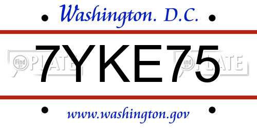 7YKE75 District Of Columbia License Plate