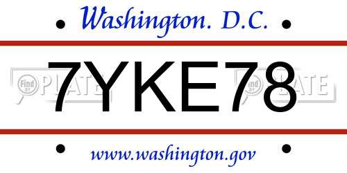 7YKE78 District Of Columbia License Plate