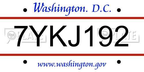 7YKJ192 District Of Columbia License Plate
