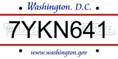 7YKN641 District Of Columbia License Plate
