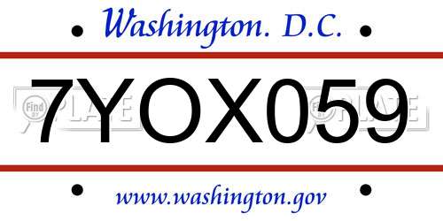 7YOX059 District Of Columbia License Plate