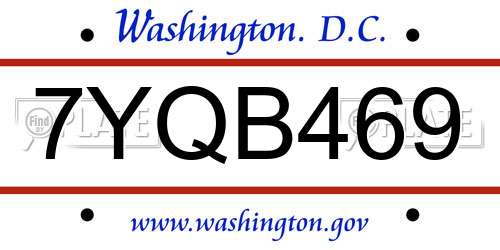 7YQB469 District Of Columbia License Plate