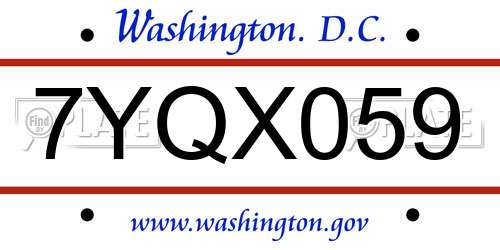 7YQX059 District Of Columbia License Plate