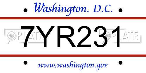 7YR231 District Of Columbia License Plate