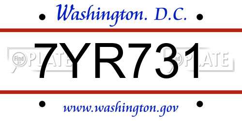 7YR731 District Of Columbia License Plate