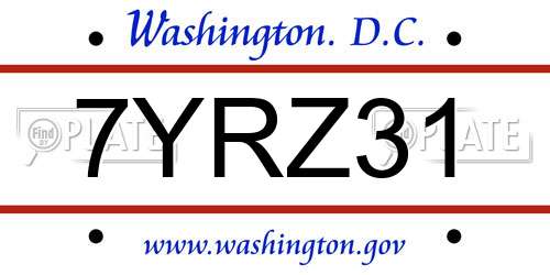 7YRZ31 District Of Columbia License Plate