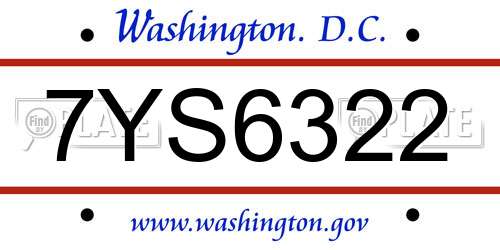 7YS6322 District Of Columbia License Plate