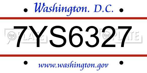 7YS6327 District Of Columbia License Plate