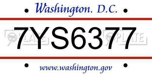 7YS6377 District Of Columbia License Plate