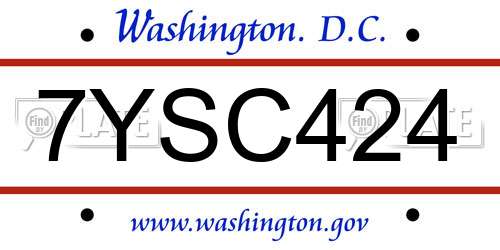 7YSC424 District Of Columbia License Plate