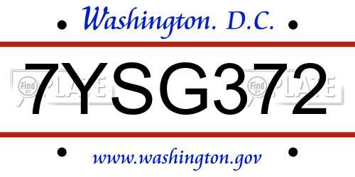 7YSG372 District Of Columbia License Plate