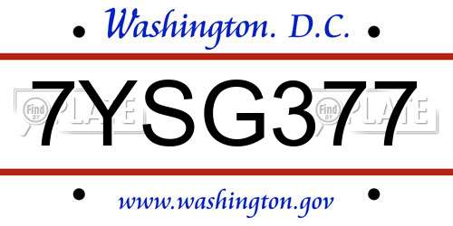 7YSG377 District Of Columbia License Plate