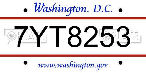 7YT8253 District Of Columbia License Plate