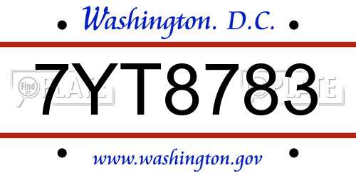 7YT8783 District Of Columbia License Plate