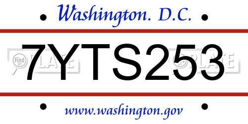 7YTS253 District Of Columbia License Plate