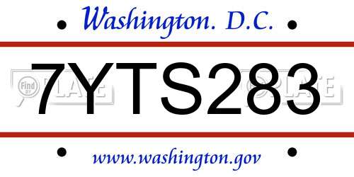 7YTS283 District Of Columbia License Plate