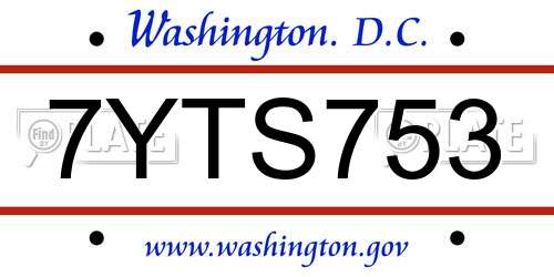7YTS753 District Of Columbia License Plate