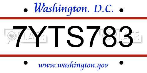 7YTS783 District Of Columbia License Plate
