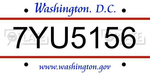 7YU5156 District Of Columbia License Plate