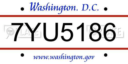 7YU5186 District Of Columbia License Plate