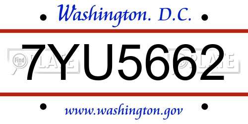 7YU5662 District Of Columbia License Plate