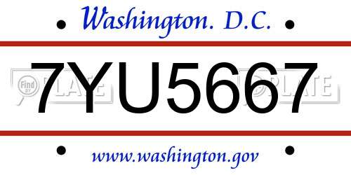 7YU5667 District Of Columbia License Plate