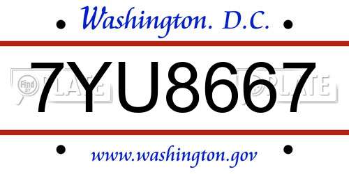 7YU8667 District Of Columbia License Plate