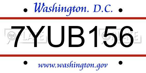 7YUB156 District Of Columbia License Plate