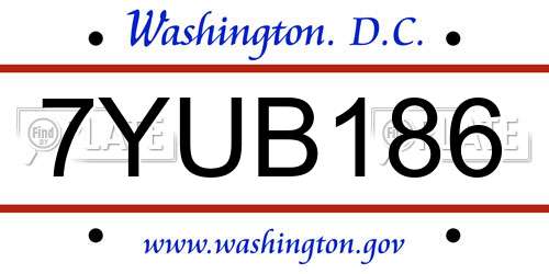 7YUB186 District Of Columbia License Plate