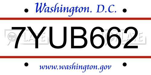 7YUB662 District Of Columbia License Plate