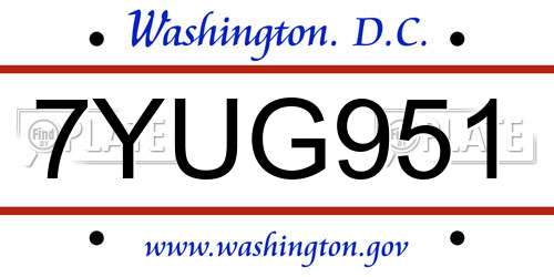 7YUG951 District Of Columbia License Plate