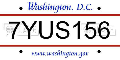 7YUS156 District Of Columbia License Plate