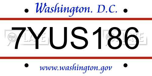 7YUS186 District Of Columbia License Plate