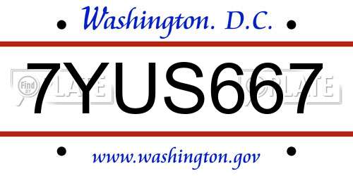 7YUS667 District Of Columbia License Plate